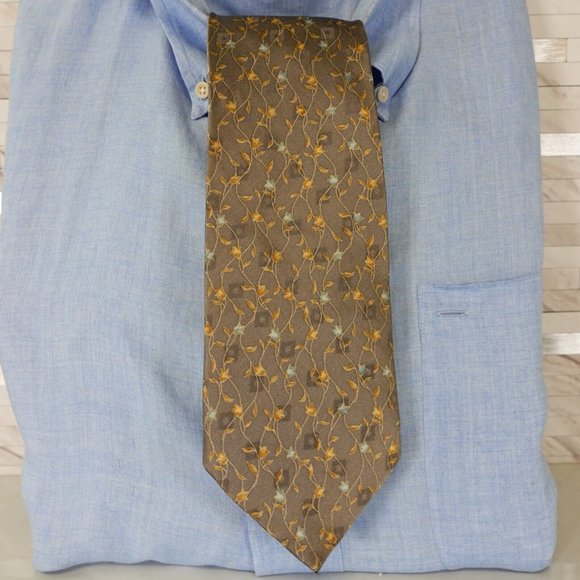 Marelli Duo Accessories Neck Tie Mens Gray Floral Silk Vine Garden